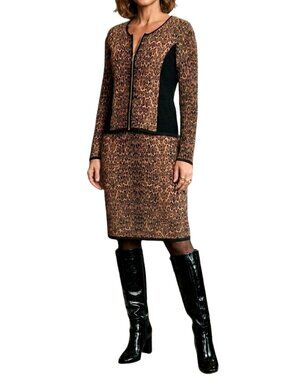 Cache Vintage Leopard Knit Stretch Skirt Set